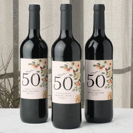 50:e Vintagens Blommigt Vinflaska Etikett