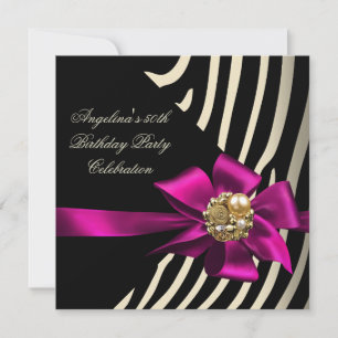 50:e Zebra Rosa Guld Kräm Svart Födelsedagsfest Inbjudningar