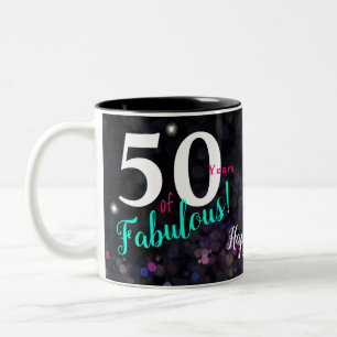 50, elegant mousserande rosa, teal, svart, Två-Tonad mugg
