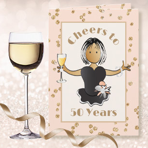 50 etniska kvinnliga tecknade Champagne Munter Föd Kort