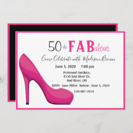 50 & Fab 50 och Fabulous Rosa High Heel Inbjudningar