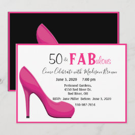 50 & Fab 50 och Fabulous Rosa High Heel Inbjudningar