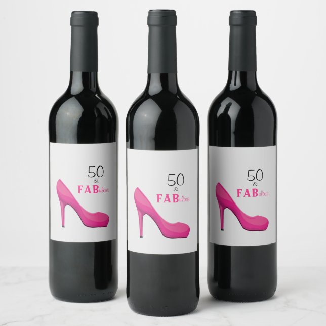 50 & Fab Birthday Vinflaska Etikett (Flaskor)