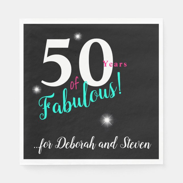 50 & Fabulerad, vit, teal, rosa med stjärnor Pappersservett (Framsidan)