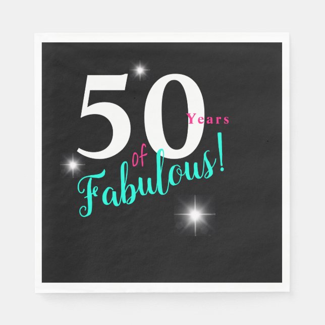 50 & Fabulerad, vit, teal, rosa med stjärnor Pappersservett (Framsidan)