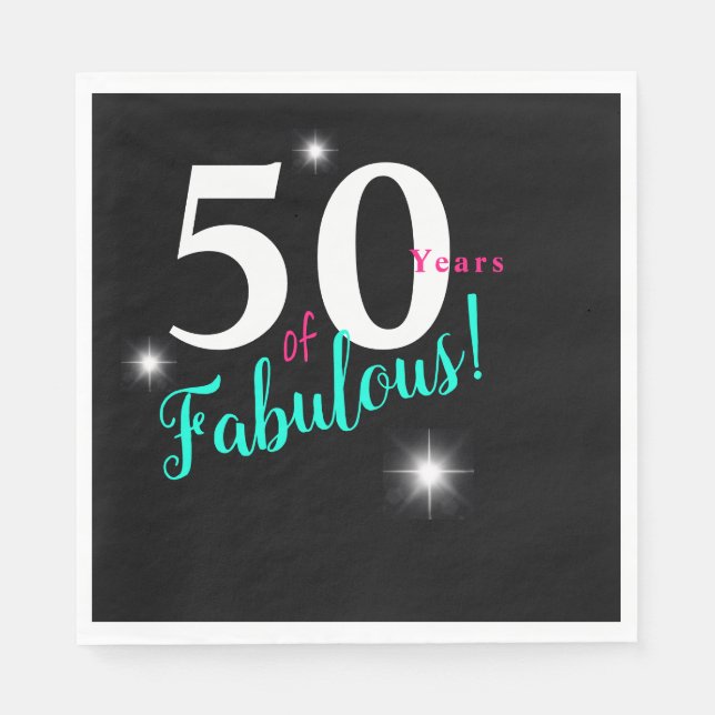 50 & Fabulerad, vit, teal, rosa med stjärnor Pappersservett (Framsidan)
