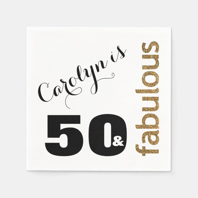 "50 & Fabulous" 3 Guld Glitter 50:e födelsedagen Pappersservett (Framsidan)