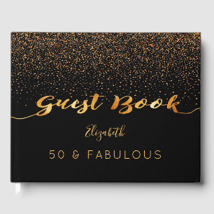 50 & Fabulous 50-årsdag, svart guld-konetti Gästböcker