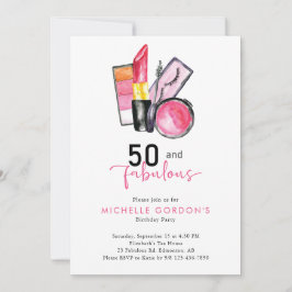 50 & Fabulous 50:e födelsedagsdagen Cosmetics Rosa Inbjudningar