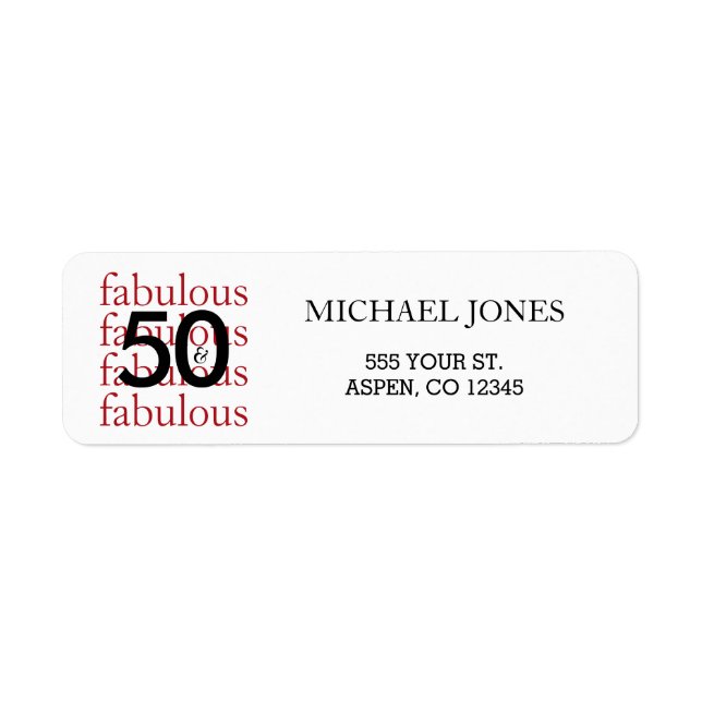 50 & Fabulous 50:e födelsedagsdagen-Returetiketter Returadress Etikett (Framsidan)