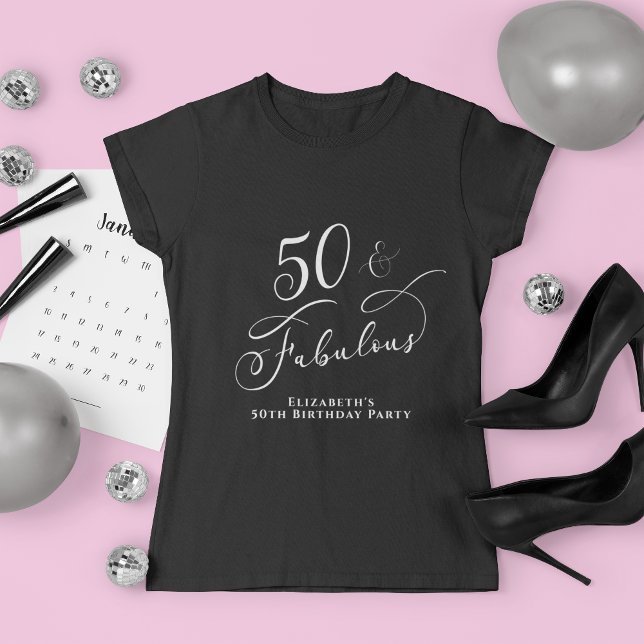 50 Fabulous 50:e Födelsedagsfesten svart T Shirt (Skapare uppladdad)