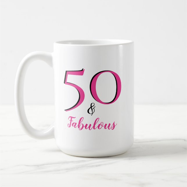 50 & Fabulous 50:e Födelsedagsfestens Rosa och sva Kaffemugg (Vänster)