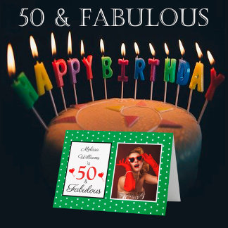 50 & Fabulous 50:e födelsedagsfoto-Grönt, vita pun Kort