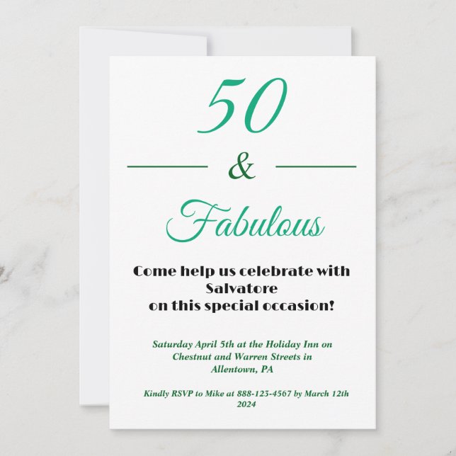  50 & Fabulous 50th  Birthday Invitation Inbjudningar (Framsida)