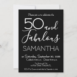 50 & Fabulous 50th Birthday Party Black Elegant Inbjudningar