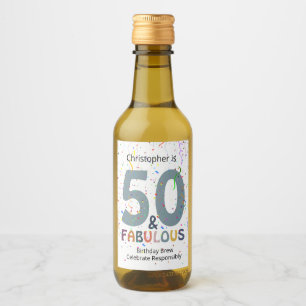 50 & Fabulous Add Namn Cute Blue Confetti Birthday Vinetikett