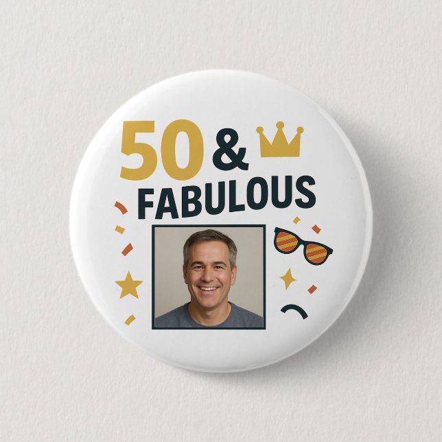 50 & Fabulous Anpassningsbar Photo Birthday Knapp (Framsida)