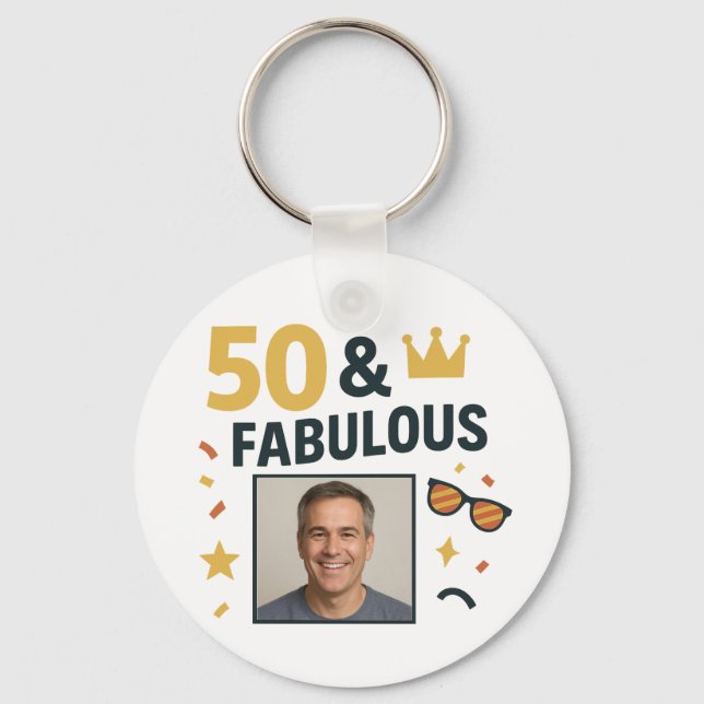 50 & Fabulous Anpassningsbar Photo Birthday Nyckelring (Framsida)