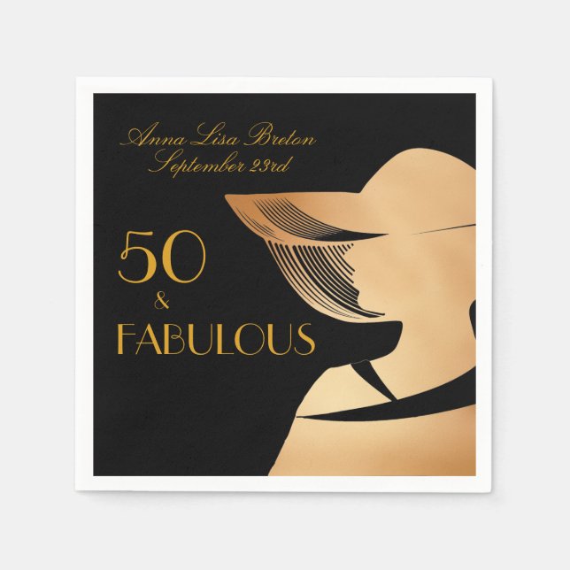 50 & Fabulous Art Deco Elegant guld 50:e födelseda Pappersservett (Framsidan)