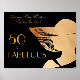 50 & Fabulous Art Deco Elegant guld 50:e födelseda Poster
