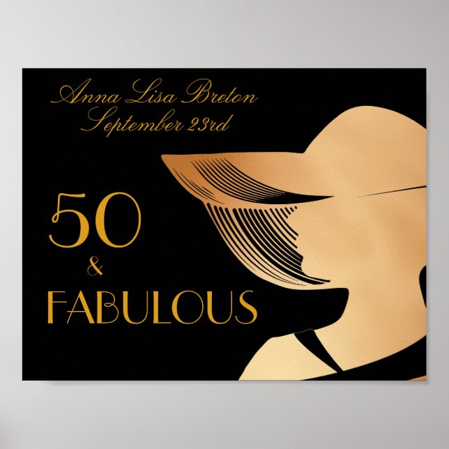 50 & Fabulous Art Deco Elegant guld 50:e födelseda Poster (Framsidan)