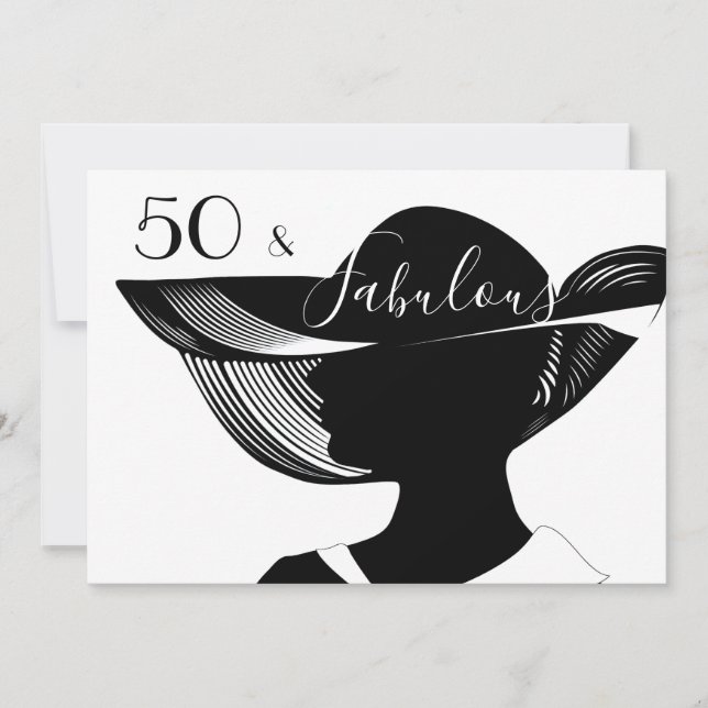 50 & Fabulous | B&W-elegant konsdekdesign Inbjudningar (Framsida)