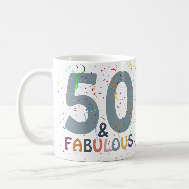 50 & Fabulous Birthday Blue Cute Modern Typography Kaffemugg (Vänster)