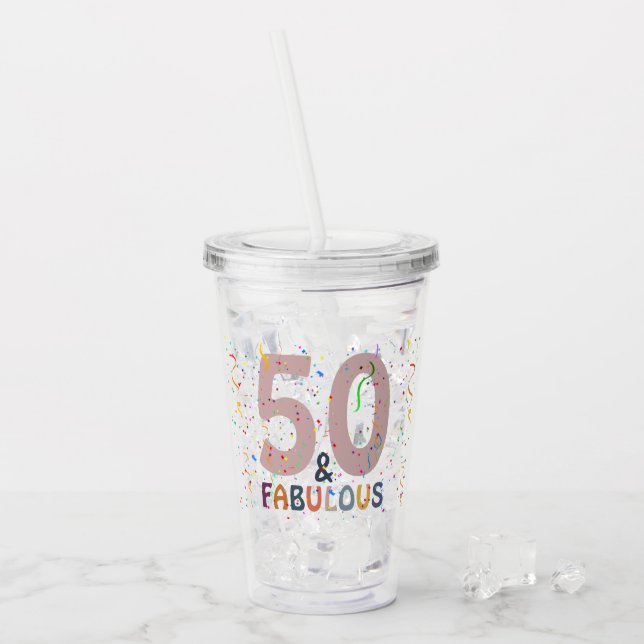 50 & Fabulous Birthday Confetti Rosa Typography Take Away Mugg (Framsida Ice)
