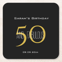 50 & Fabulous Birthday Elegant Black and Guld