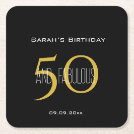 50 & Fabulous Birthday Elegant Black and Guld Underlägg Papper Kvadrat