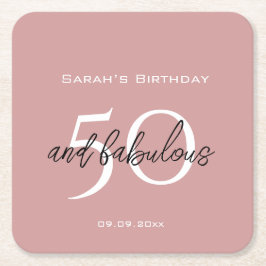 50 & Fabulous Birthday Elegant Dusty Pink Girly  Underlägg Papper Kvadrat
