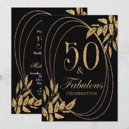 50 & Fabulous Birthday Firation Guld Glitter Inbjudningar