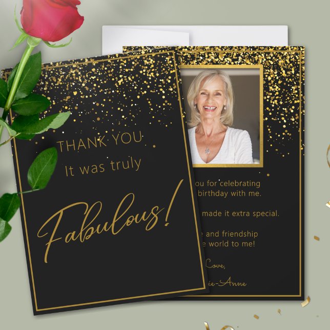 50 Fabulous Birthday Guld Black Glitter Foto Tack Kort (Skapare uppladdad)