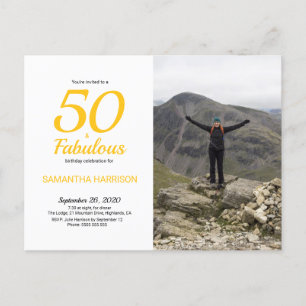 50 & Fabulous Birthday Gult Black Photo Postcard Inbjudan Vykort