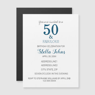 50 & Fabulous Birthday Ocean Blue Elegant Minimal Magnetisk Inbjudningskort