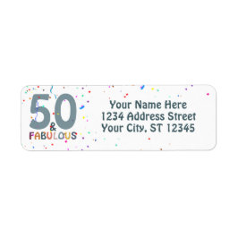 50 & Fabulous Birthday Roligt Blue Trendig Typogra Returadress Etikett