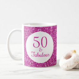 50 & Fabulous Birthday Rosa Glitter Kaffemugg