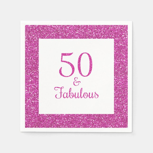 50 & Fabulous Birthday Rosa Glitter Pappersservett (Framsidan)