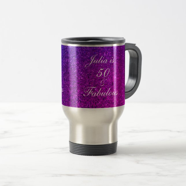 50 Fabulous Birthday Rosa Lila Glitter Gift 2023 Resemugg (Framsida höger)