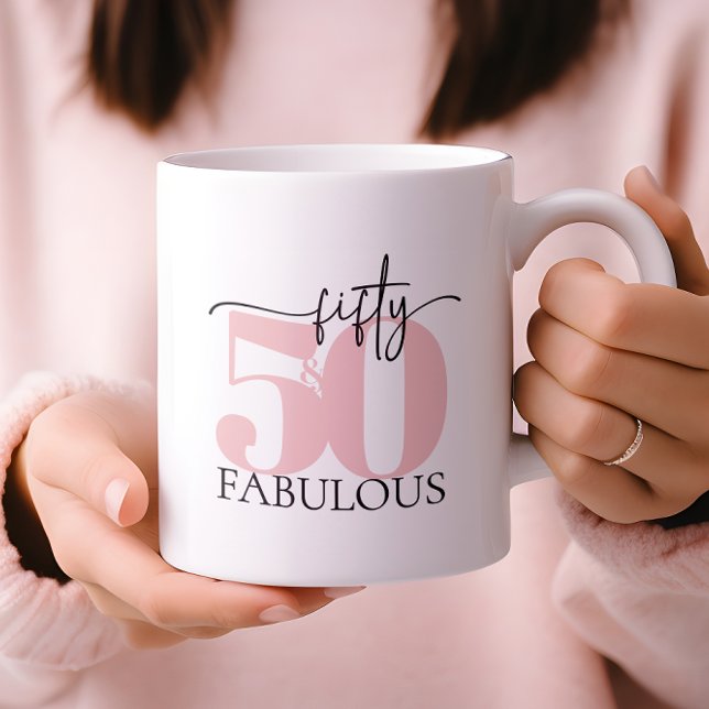 "50 & Fabulous" Birthday Rosa och svart Mugg (Skapare uppladdad)