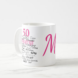 50 & Fabulous Birthday Rosa Typography Monogram Kaffemugg
