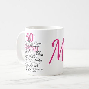50 & Fabulous Birthday Rosa Typography Monogram Kaffemugg