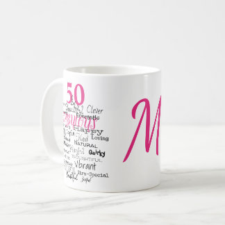 50 & Fabulous Birthday Rosa Typography Monogram Kaffemugg