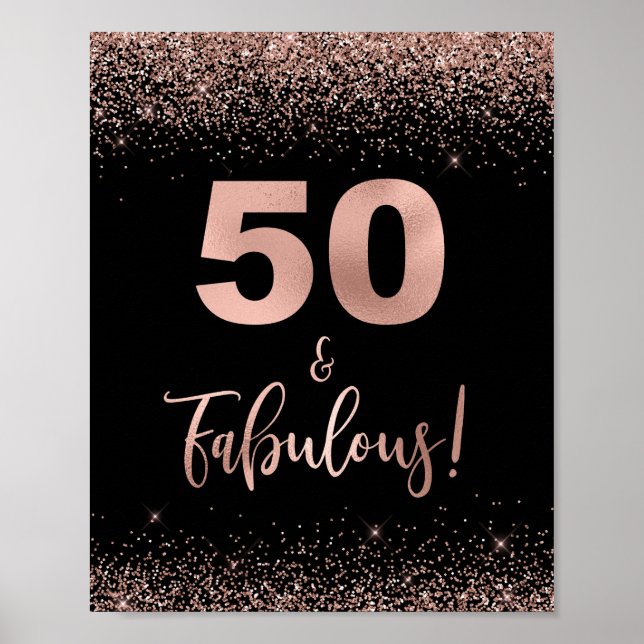 50 & Fabulous Birthday Sign Ro Guld Confetti Poster (Framsidan)