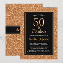 50 & Fabulous Birthday Sparkly Guld Glitter Black