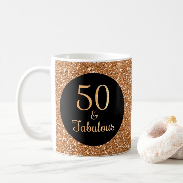 50 & Fabulous Birthday Sparkly Guld Glitter Black Kaffemugg (Med munk)