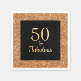 50 & Fabulous Birthday Sparkly Guld Glitter Black Pappersservett