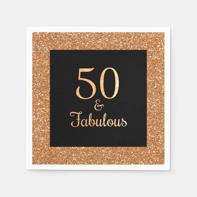 50 & Fabulous Birthday Sparkly Guld Glitter Black Pappersservett (Framsidan)