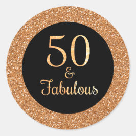 50 & Fabulous Birthday Sparkly Guld Glitter Black Runt Klistermärke