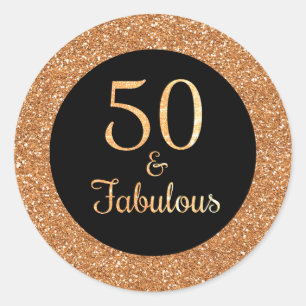 50 & Fabulous Birthday Sparkly Guld Glitter Black Runt Klistermärke
